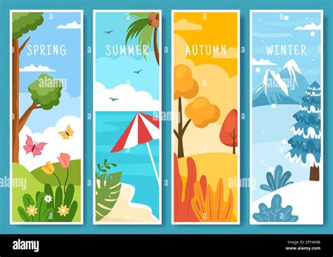 Scenery Of The Four Seasons Of Nature With Landscape Spring Summer