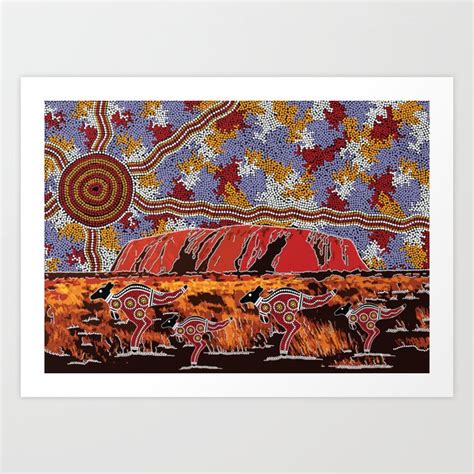 Uluru Ayers Rock Authentic Aboriginal Art Art Print By Hogarth Arts