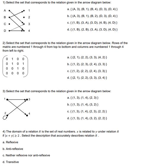 Solved 1 Select The Set That Corresponds To The Relation