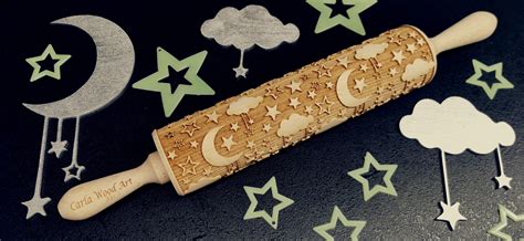 Moon Nights Embossing Wooden Rolling Pin Laser Deep Engraved Hq Etsy