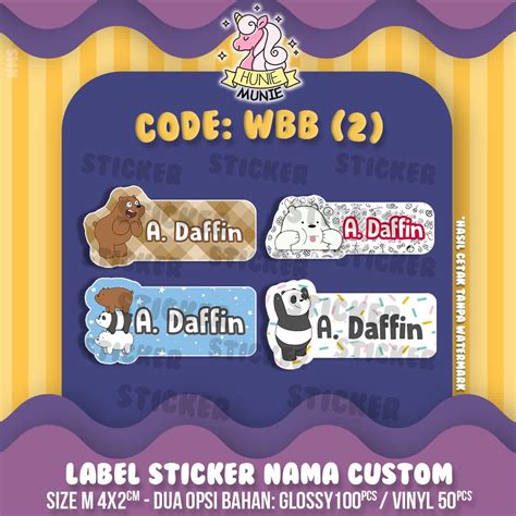 Jual Sticker Label Nama Custom We Bare Bears Pcs Stiker