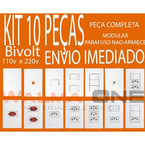 Kit Tomadas A A Simples Branca Modular Completa Placa E