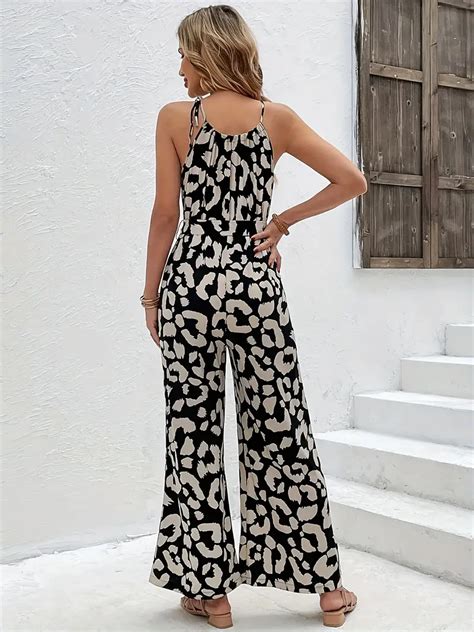 Leopard Print Wide Leg Jumpsuit Elegant Belted Sleeveless Temu Australia