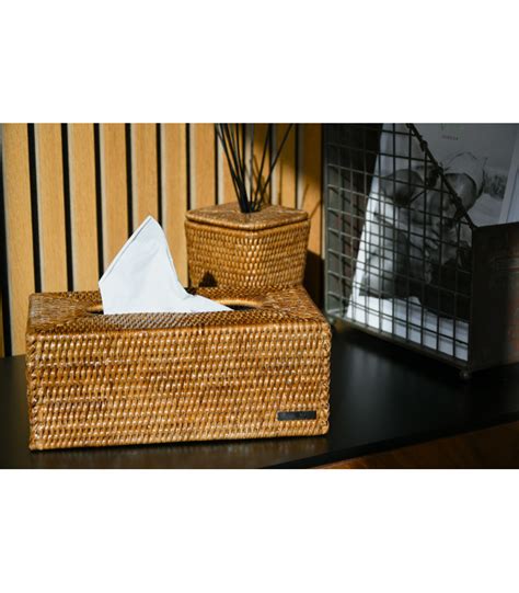 Bo Te Mouchoirs Rectangulaire En Rotin Miel Tulle