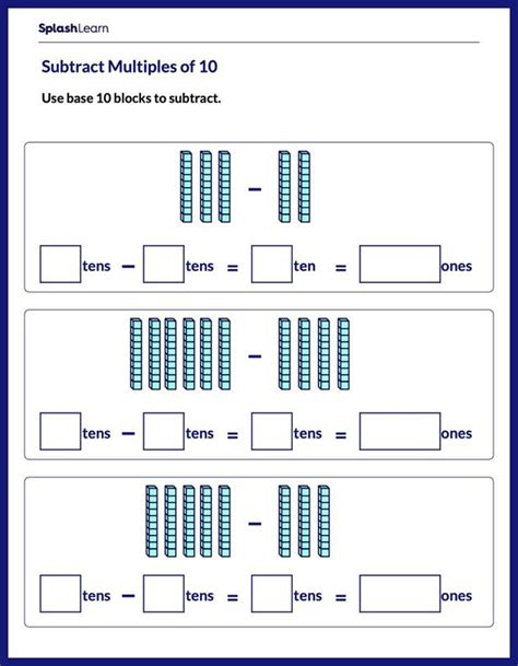 Subtract Multiples Of 10 Using Base 10 Blocks Math Worksheets Worksheets Library