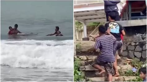 Detik Detik Penyelamatan Anak Terseret Ombak Pantai Karang Hawu Satu