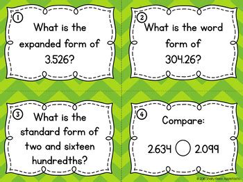 Comparing Decimals And Number Form Task Cards And Posters By Shelly Rees