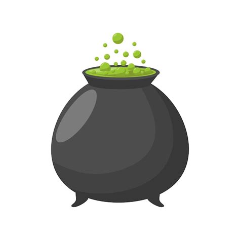 Premium Vector Witch Cauldron With Boiling Green Magic Potion In