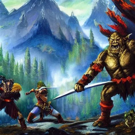 Fantasy Battle Between Orcs And Elves Painted By Bob Stable