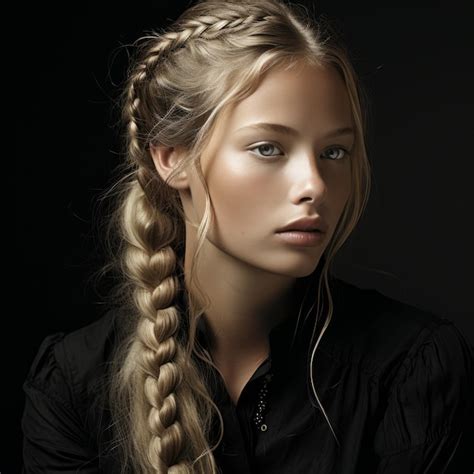 Premium AI Image A Beautiful Blonde Woman With A Long Braid In Her Hair