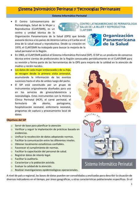 Sistema Informático Perinatal y Tecnologías Perinatales Notitas de