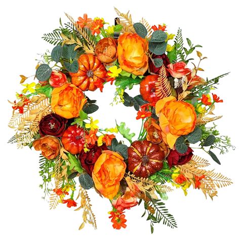 Peyan Large Fall Peony And Pumpkin Wreath Artificial Fall Wreaths For Front Door For Autumn