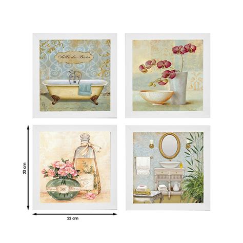 Kit 4 Quadros Decorativos Banheiro E Lavabo Cor Branca Elo7