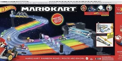 Hot Wheels Mario Kart Rainbow Road Raceway 8 Foot Track Set With Lights