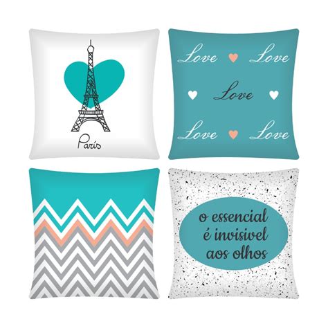 Kit 4 Capas De Almofadas 43x43cm Estampadas Frases SHEIN Brasil