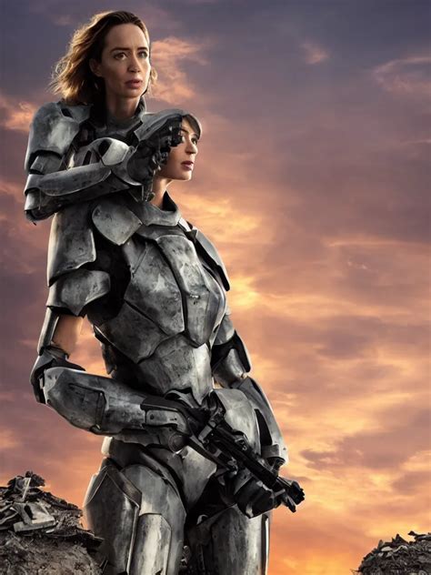 Emily Blunt In Futuristic Power Armor Close Up Stable Diffusion