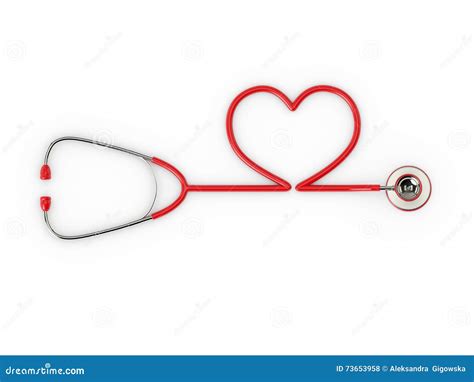 D Rendered Red Stethoscope With Heart Shape Isolated Over White Stock