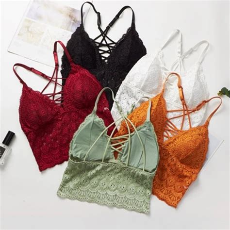 Suti De Renda Feminino Floral Bordado Bralette Recortado Camis Topo Sexy Lingerie Push Up Suti