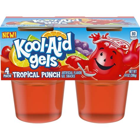 Kool Aid Gels Tropical Punch Jell O Ready To Eat Gelatin Snacks 4 Ct Cups