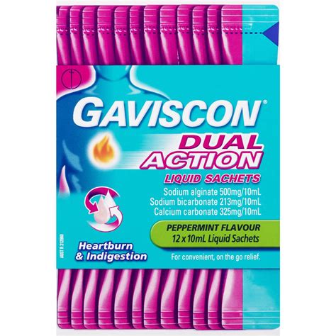 Gaviscon Dual Action Heartburn Relief Liquid Sachet 12 Pack Woolworths