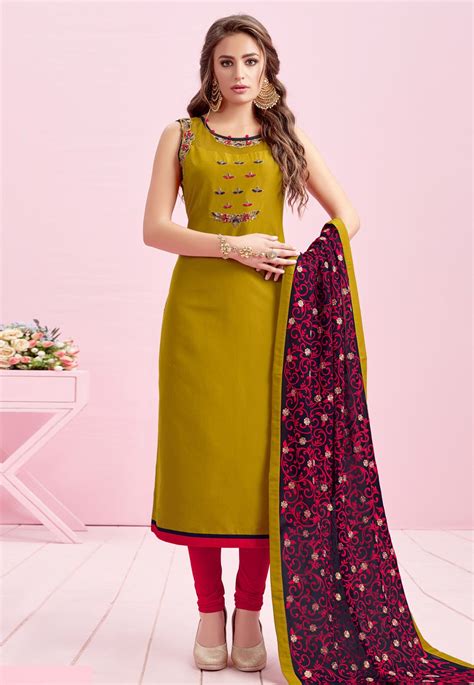 Mustard Silk Churidar Suit 161539 Kurti Designs Party Wear Churidar