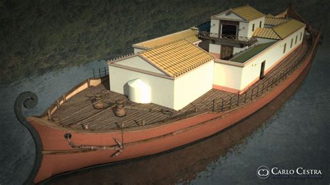 Reconstructed view of the Nemi ship pleasure barge built by Caligula ...