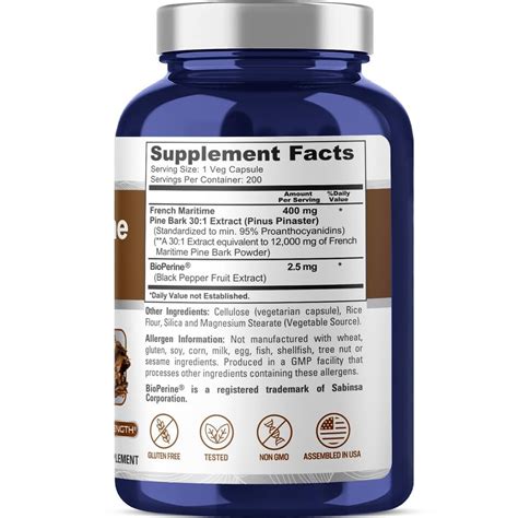 NusaPure French Maritime Pine Bark Extract 12 000 Mg Per Veggie Caps