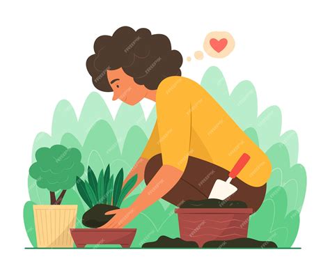 Premium Vector Woman Planting A Tree In Garden