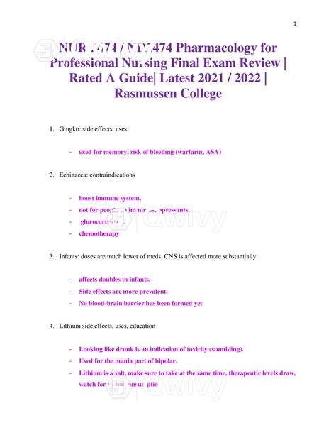 Nur 2474 Nr2474 Pharmacology For Professional Nursing Final Exam