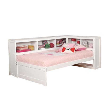 Benzara Wooden Twin Size Daybed With Bookcase Headboard White