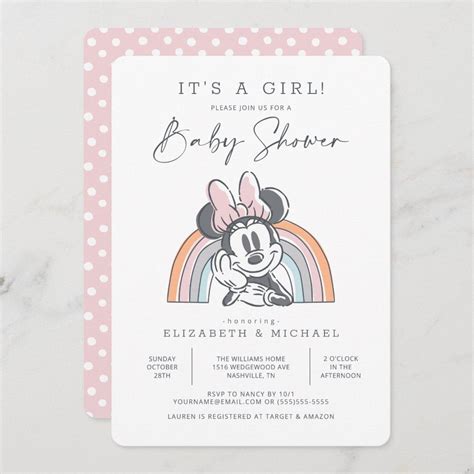 Minnie Mouse Rainbow Watercolor Baby Shower Invitation Artofit