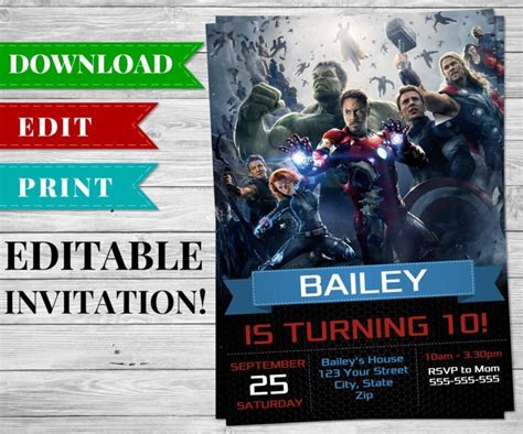 Printable Avengers Invitation PDF - Printable Birthday Party Supplies