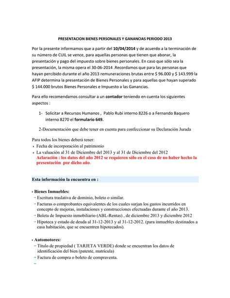 PRESENTACION BIENES PERSONALES Y GANANCIAS PERIODO
