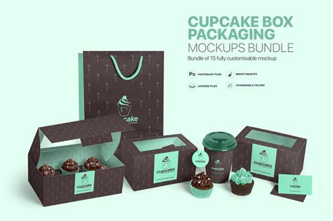 Cupcake Box Packaging Mockups Bundle Design Cuts