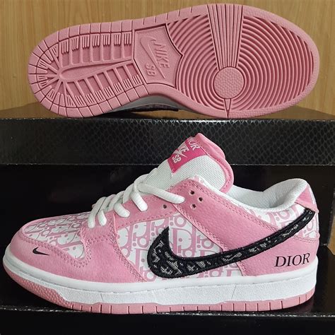 Sb Dunk X Dior Pink Oblique Womens Fashion Footwear Sneakers On