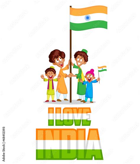 Indian Kid Hoisting Flag Of India Stock Vector Adobe Stock