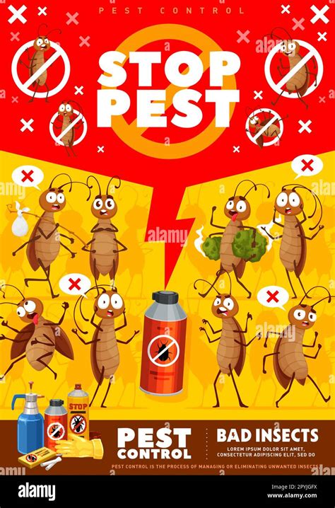 Pest Control Poster Or Flyer Cartoon Cockroach Characters Pest Control Service Vertical Banner