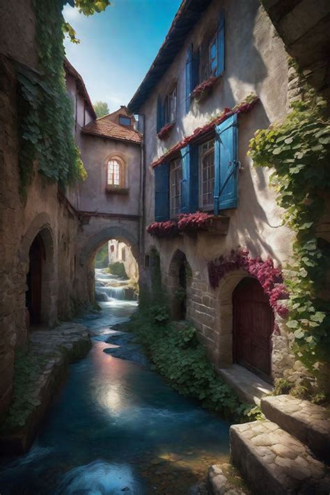 Scenery of a medieval town in the forest by Florentino Hernández