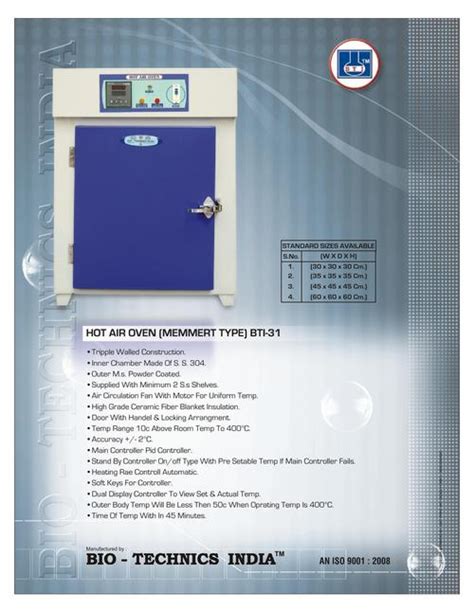 Bti Hot Air Oven A C At Best Price In Mumbai Bio Technics India