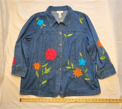 Susan Graver Style Womens Size 2xl Embroidered Jean Jacket Floral