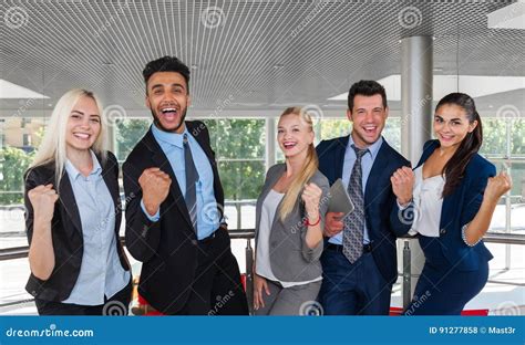 Business People Group Happy Smile Standing At Modern Office