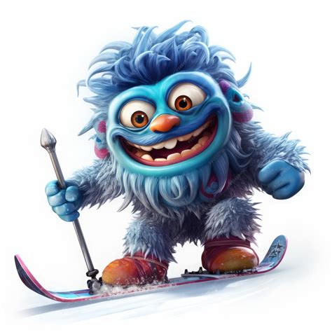 Premium Ai Image Monster On A Snowboard On A White Background