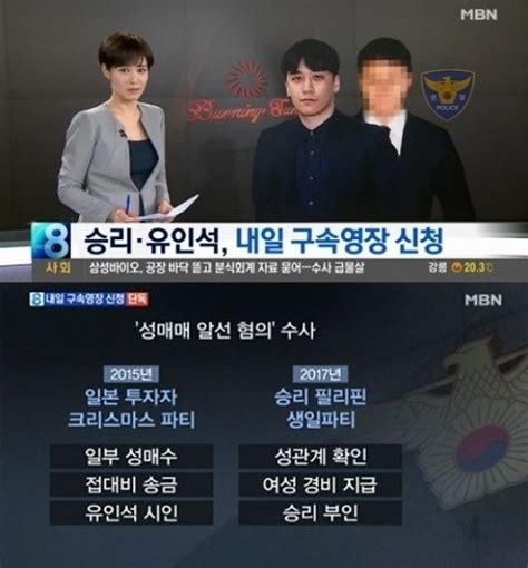 버닝썬 사건 승리 유인석 8일 경찰 구속영장 신청성매매 알선 횡령 혐의