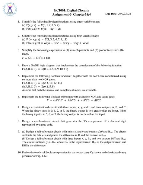 Unit 3and4 Assignment Ec100 1 Digital Circuits Assignment 3 Chapter