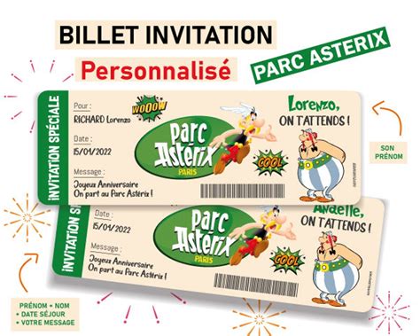 Ticket invitation Parc Astérix Billet personnalisable Carte surprise