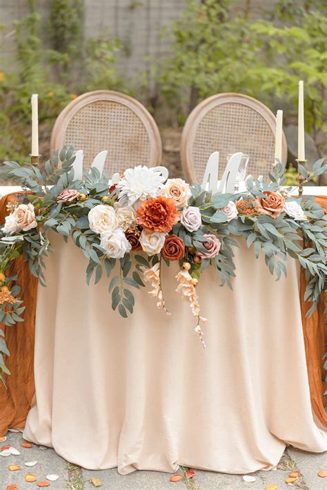 9ft Head Table Flower Garland In Sunset Terracotta Head Table Wedding