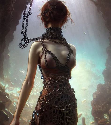 A Dress Made Out Of Rusted Chains Underwater Cavern OpenArt