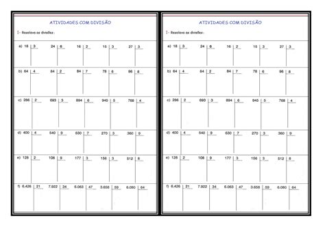 Atividade De Divisão E Multiplicação 5 Ano BRUNIV