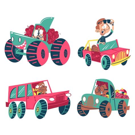 Cole O De Adesivos De Desenhos Animados Retr Carros Vetor Gr Tis