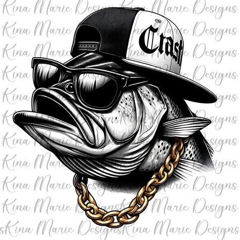 Gangsta Bass Png Sublimation Fish In Hat Cap Png Funny Fishing Png